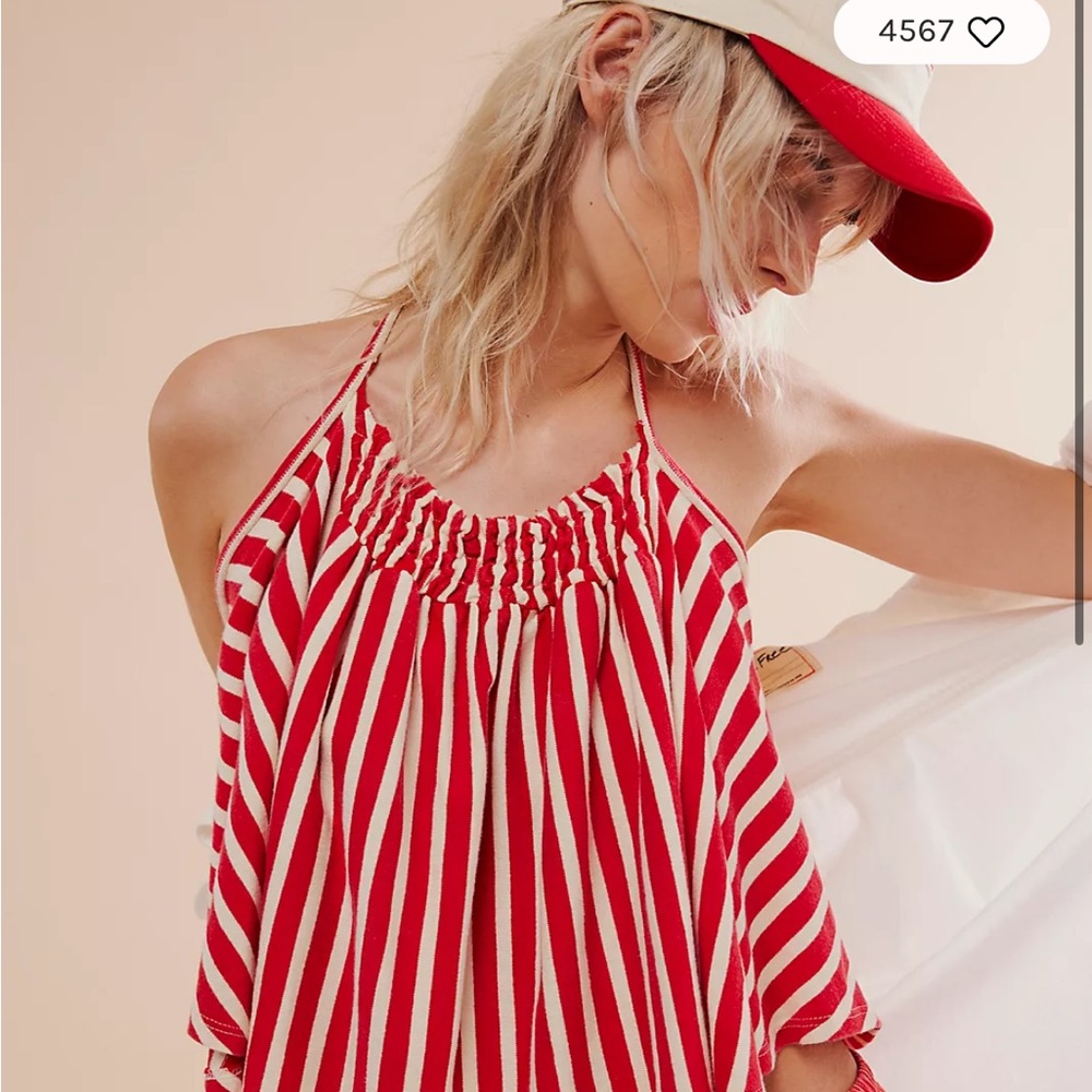 We The Free Red and Cream Striped Halter Top